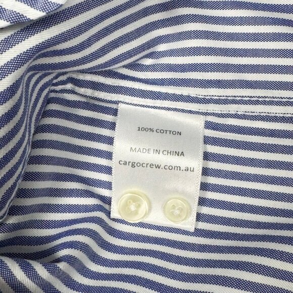 Cargo Crew 100% Cotton Striped Shirt Sz.L Blue White Band Collar Staple Preppy - Picture 9 of 11